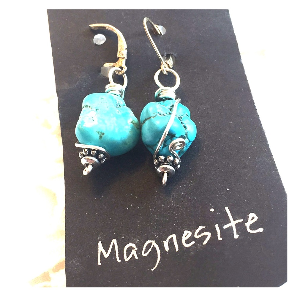 Magnesite Turquoise and Silver Hanging Earrings